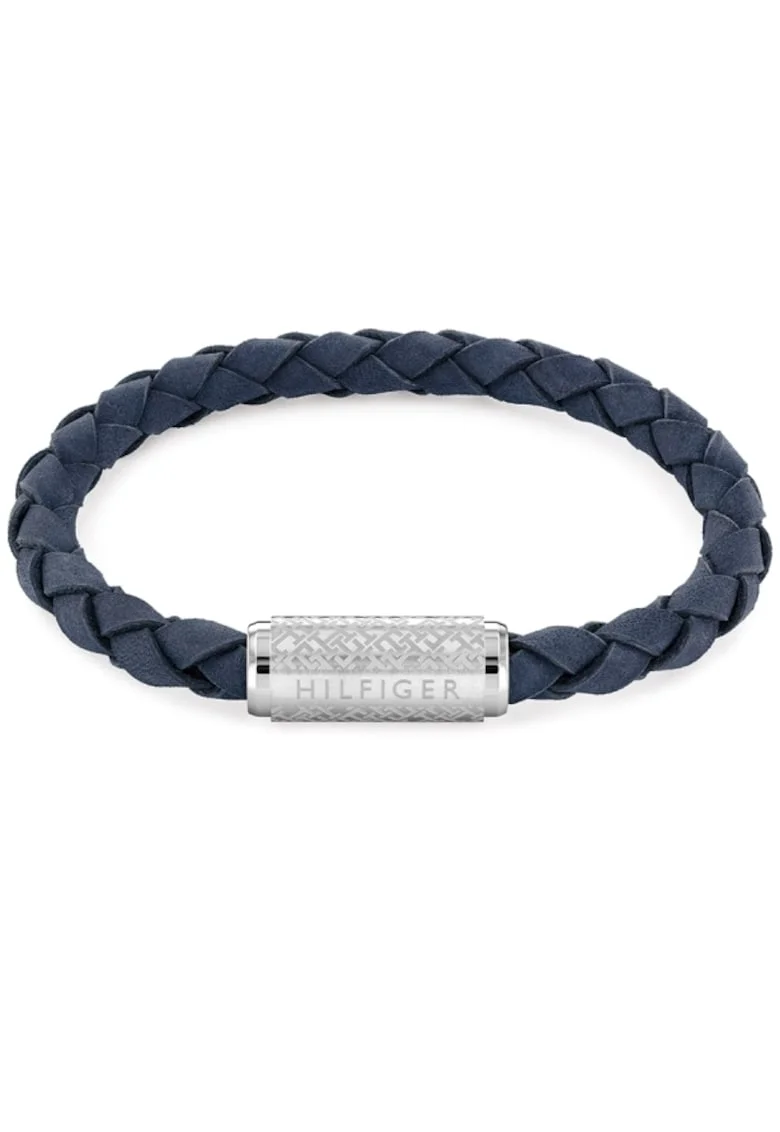 Bratara  Men’s Collection braided leather Argintiu, Albastru/Argintiu