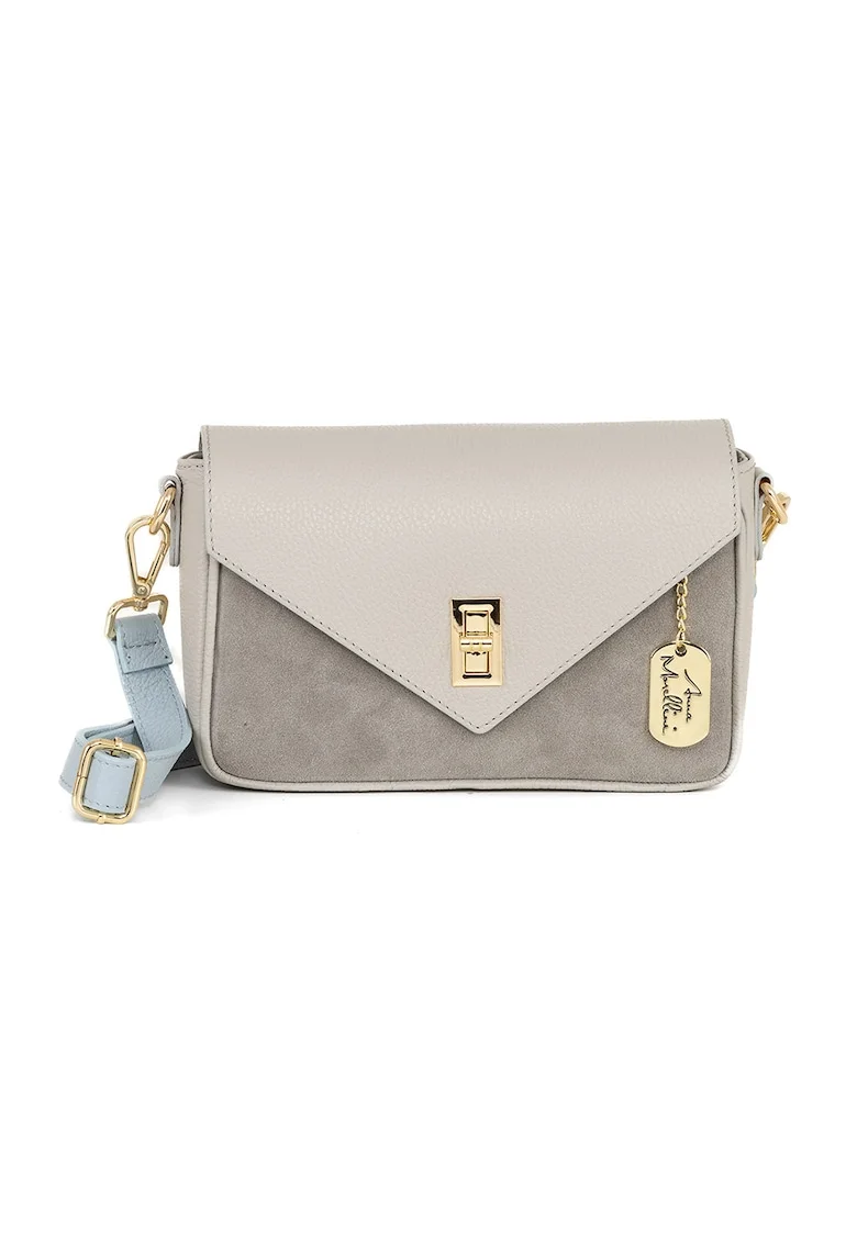 Geanta crossbody de piele cu clapa, Grej