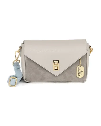 Geanta crossbody de piele cu clapa, Grej