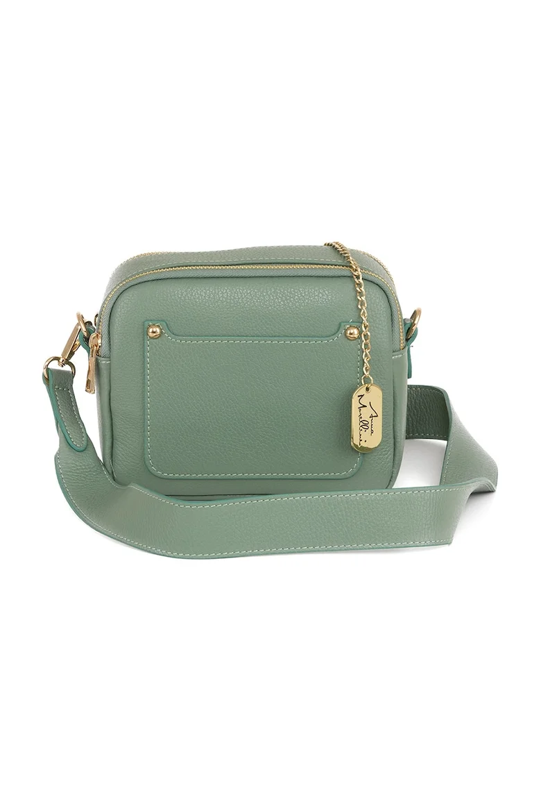 Geanta crossbody din piele cu bareta detasabila, Verde menta