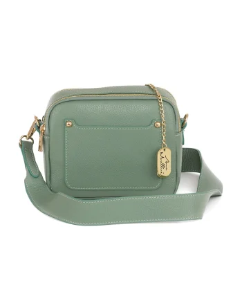 Geanta crossbody din piele cu bareta detasabila, Verde menta