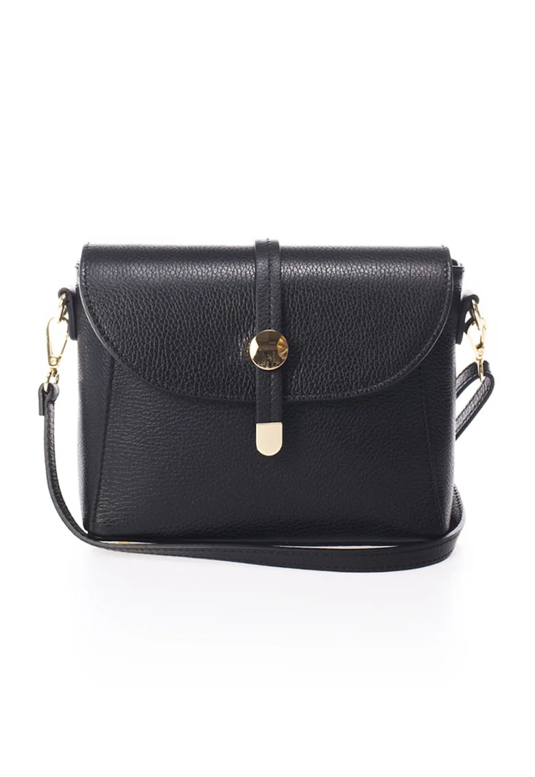 Geanta crossbody din piele cu bareta detasabila, Negru