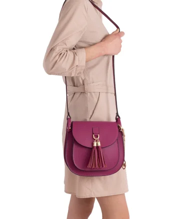 Geanta crossbody de piele cu canafi Farsaglia, Fucsia