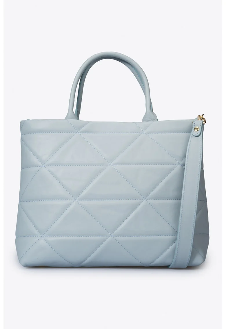 Geanta tote de piele cu aspect matlasat, Albastru glaciar