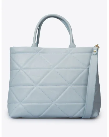 Geanta tote de piele cu aspect matlasat, Albastru glaciar