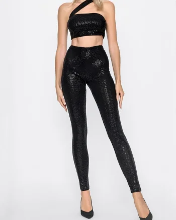 Top cu paiete dama,  Poliamida/Elastan, Negru, Negru