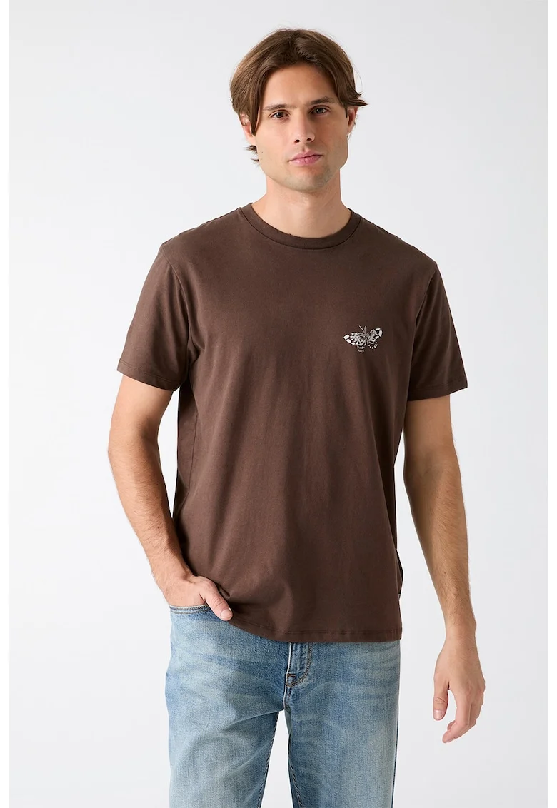 Tricou din bumbac cu imprimeu, Alb/Maro inchis