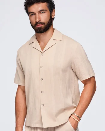 Camasa barbateasca cu maneca scurta, croiala boxy, 100% bumbac, guler cubano OM-SHSS-0221