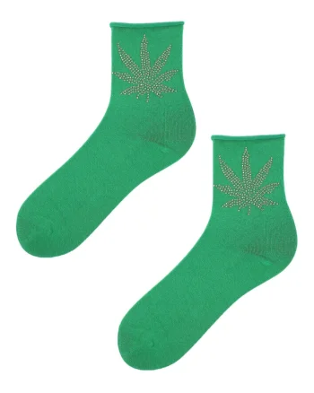 Sosete cu frunza stralucitoare,  Bumbac, Verde, Marime universala