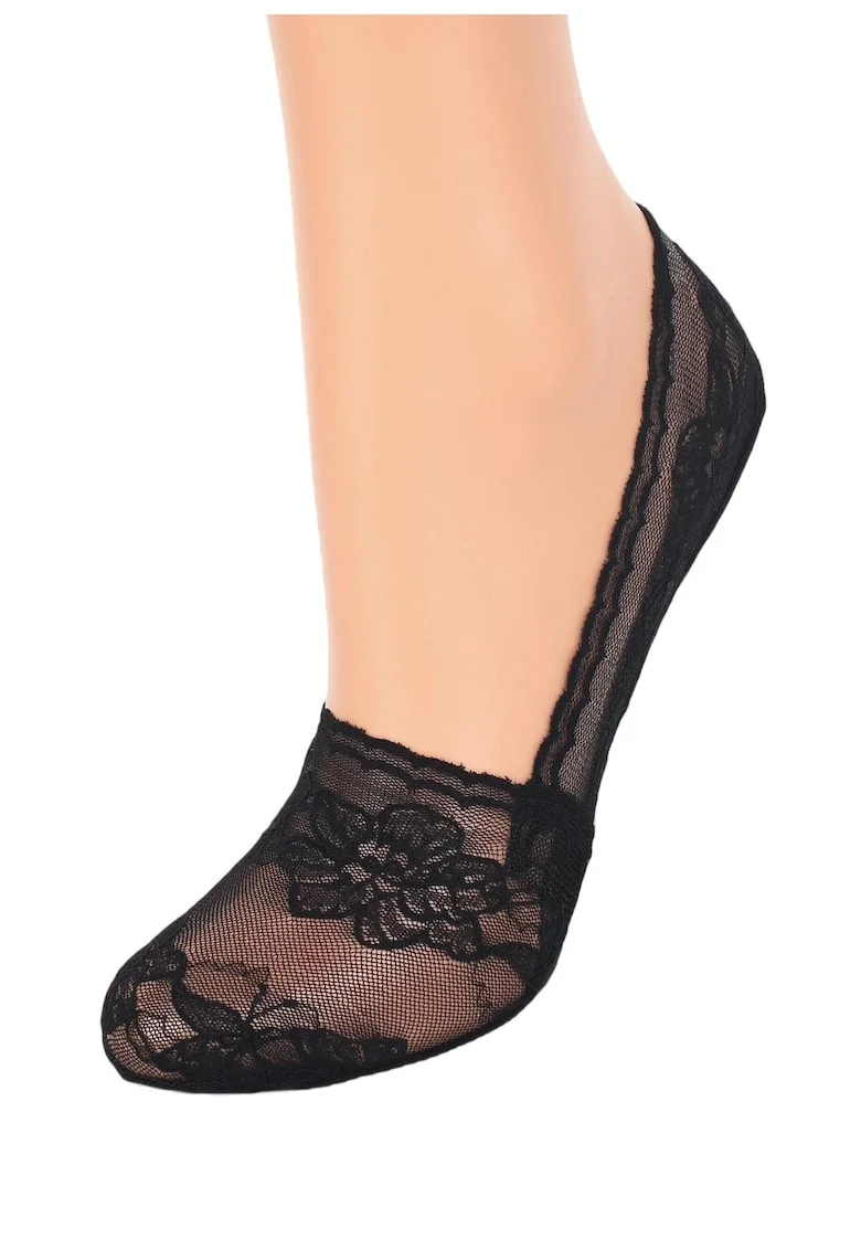 Sosete joase din plasa cu broderie,  Negru, Marime universala