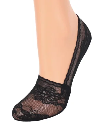 Sosete joase din plasa cu broderie,  Negru, Marime universala