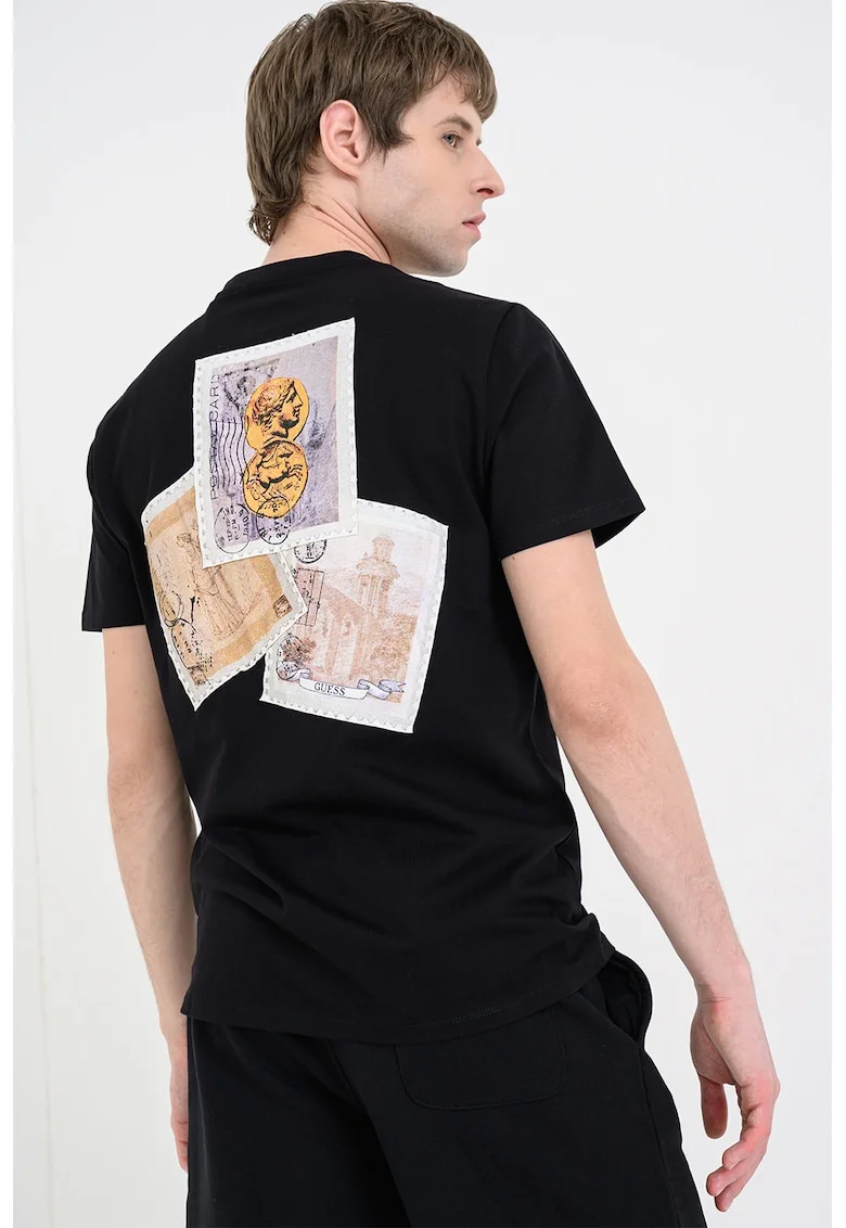 Tricou din bumbac cu imprimeu contrastant pe partea din spate, Negru