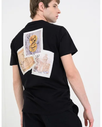 Tricou din bumbac cu imprimeu contrastant pe partea din spate, Negru