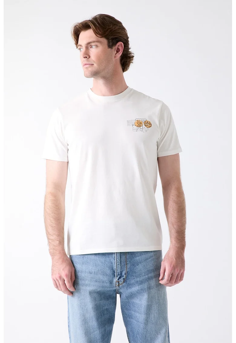 Tricou din bumbac cu imprimeu contrastant pe partea din spate, Alb/Roz pal/Ocru