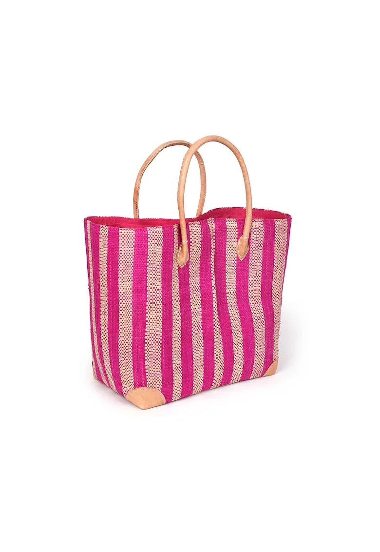 Geanta de plaja,  Poupee, Model dungi, 51 x 44/33 cm, Fucsia/Bej