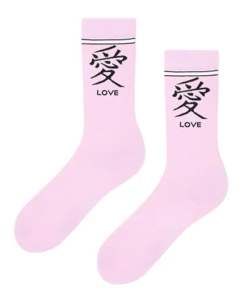 Sosete inalte cu caractere chinezesti,  Bumbac, Roz,
