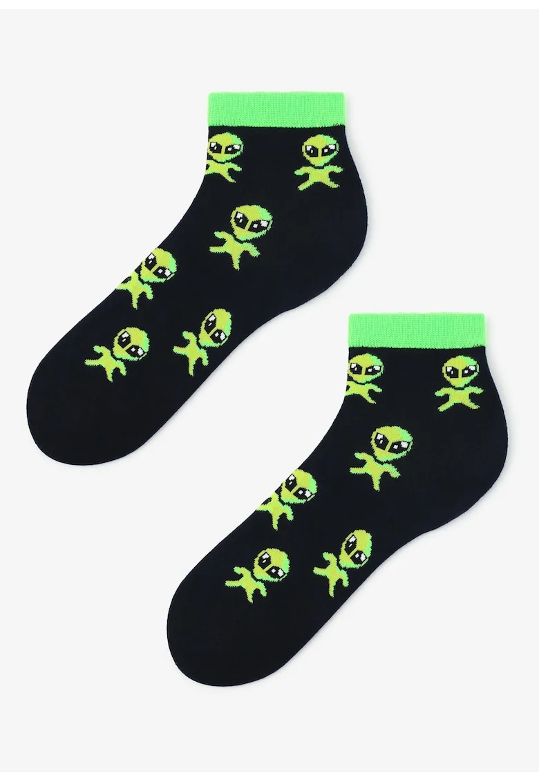 Sosete dama,  Bumbac/Poliamida, Negru/Verde, 36-40EU