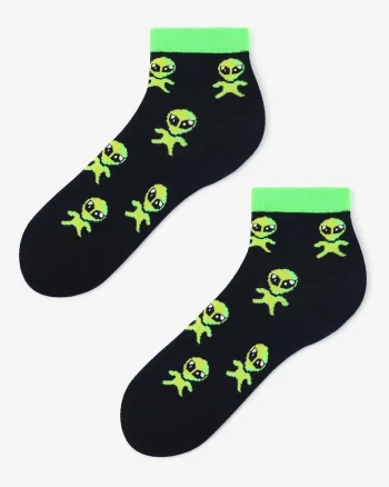 Sosete dama,  Bumbac/Poliamida, Negru/Verde, 36-40EU