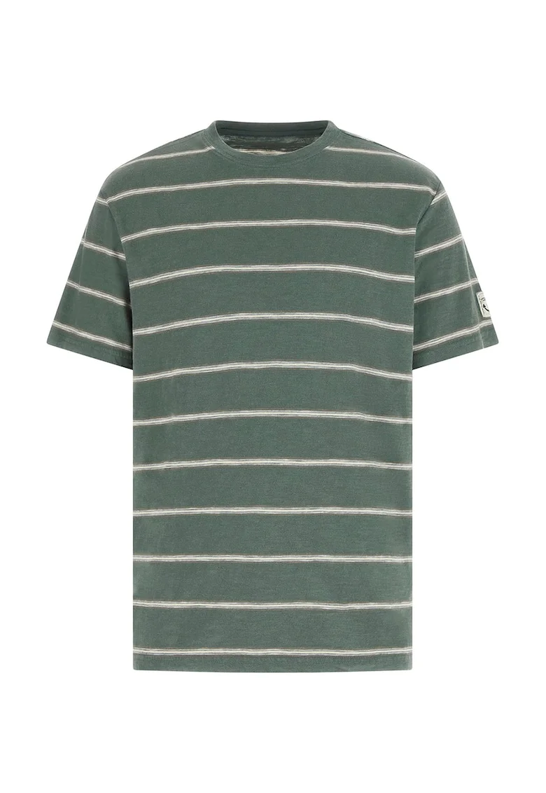 Tricou cu dungi si decolteu la baza gatului, Maro/Verde inchis/Bej