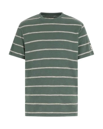 Tricou cu dungi si decolteu la baza gatului, Maro/Verde inchis/Bej