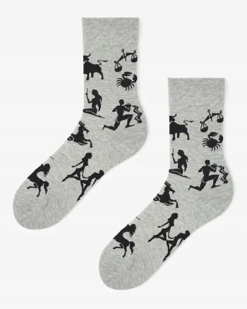 Sosete lungi barbati,  Model zodiac, Bumbac/Poliamida, Negru/Gri