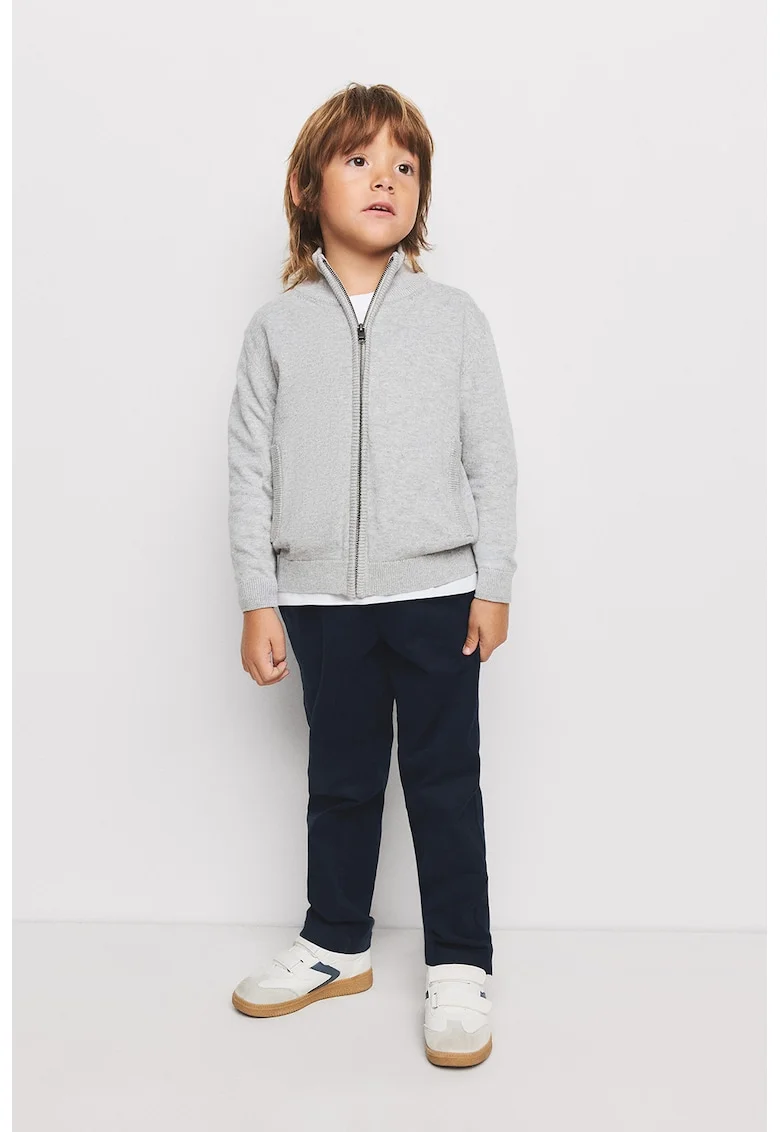 Cardigan cu fermoar si doua buzunare, Gri deschis