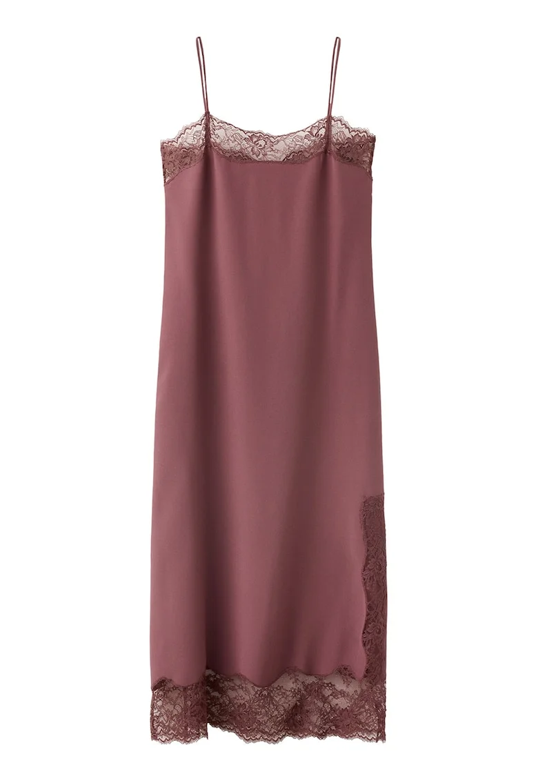 Rochie midi de satin, Violet pruna