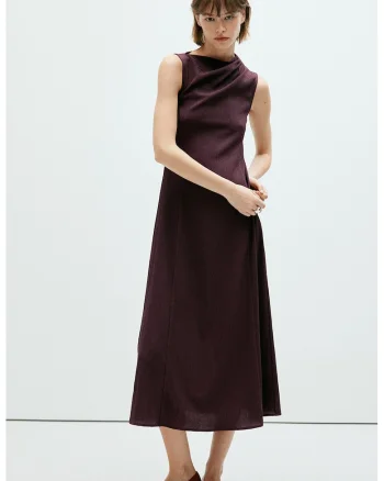 Rochie evazata fara maneci cu aspect texturat, Violet pruna