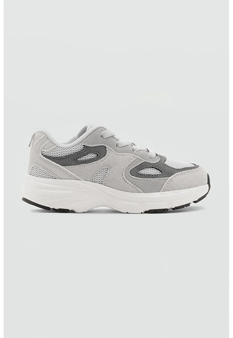 Pantofi sport de plasa cu garnituri de piele intoarsa, Gri deschis