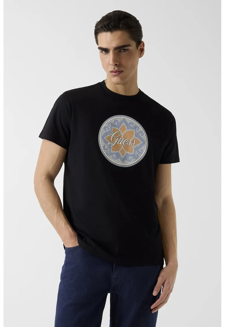 Tricou din bumbac cu imprimeu logo, Negru