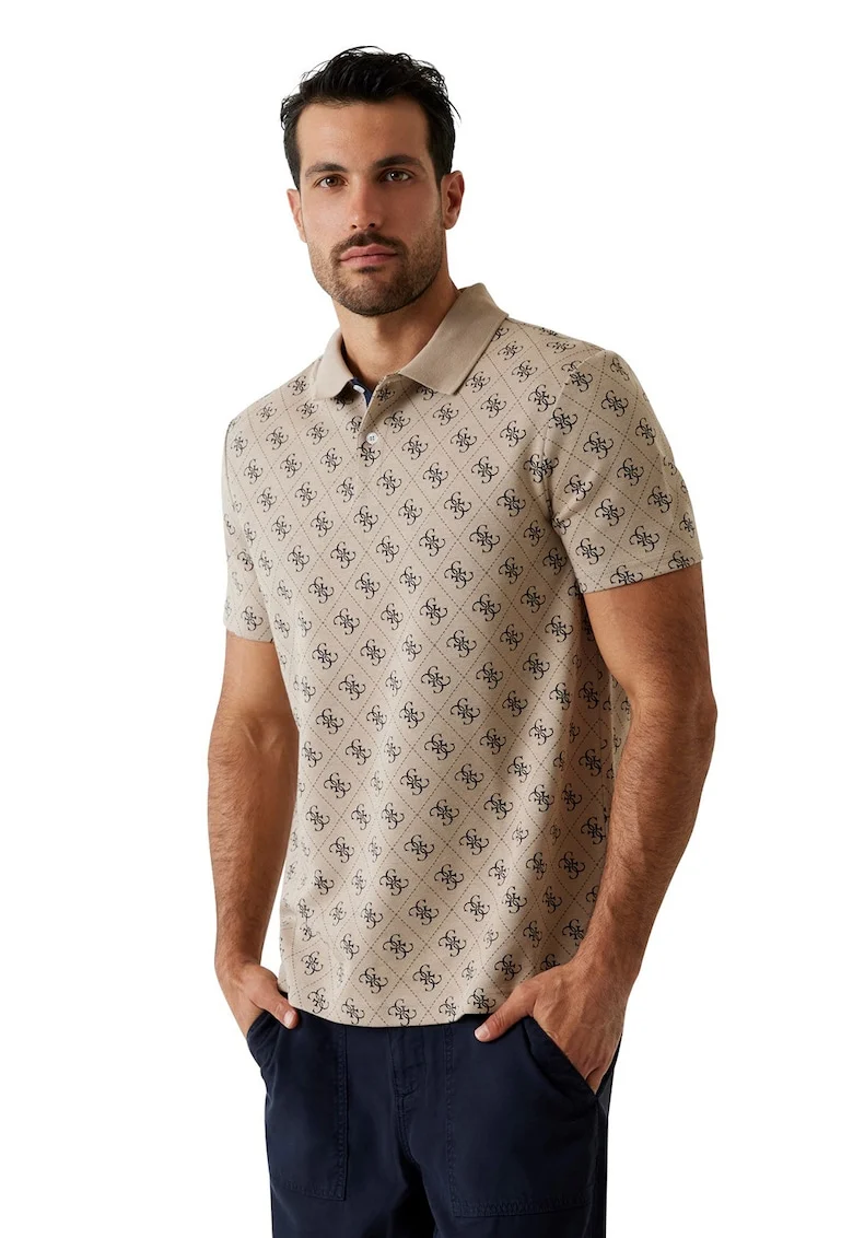 Tricou polo cu model logo, Negru/Maro deschis
