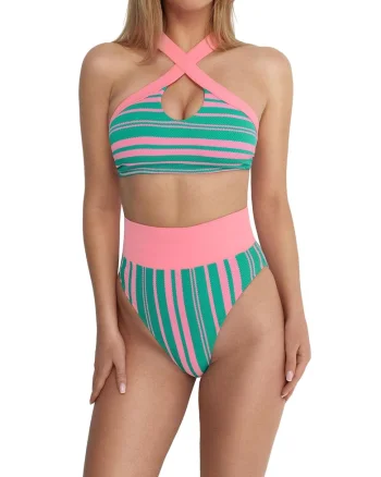 Eucalyptus Poupee  36 VERDE/ROZ Top de baie cu bretele incrucisate pe decolteu