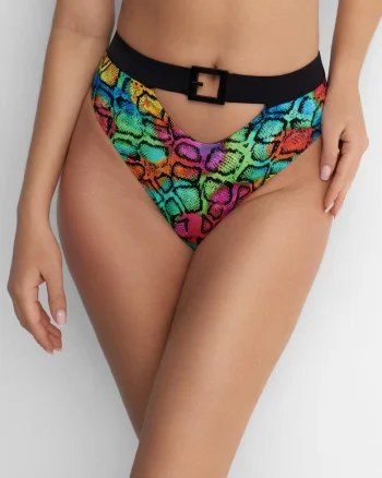 Slip de baie cu talie inalta Marilyn cu catarama decorativa, Bahamas High Crazy Python, poliamida/elastan, Multicolor