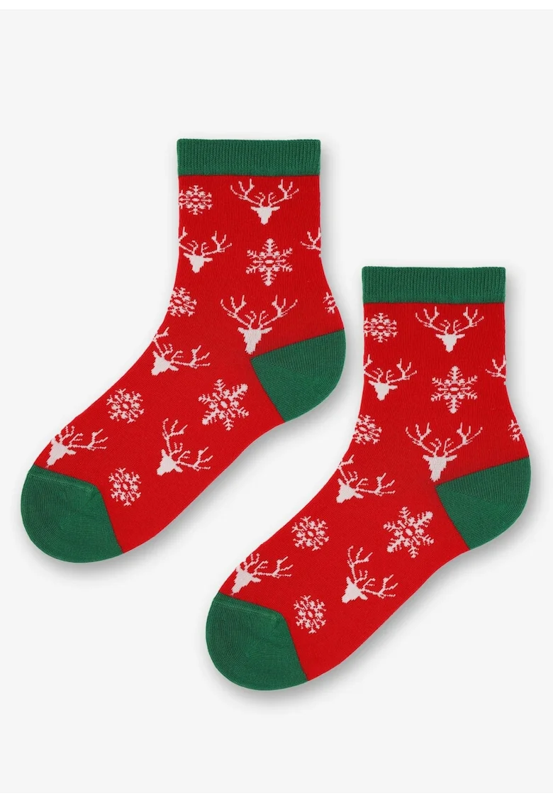 SOSETI DE BUMBAC PENTRU FEMEI CU GRAFICA DE REN ALB SI FULGI DE ZApada SNOWLY DEER  36/40 RED, MARILYN, HHHSLDEGR_