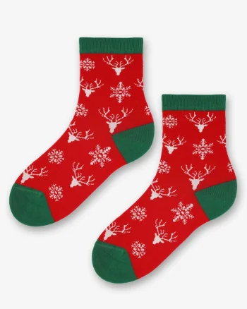 SOSETI DE BUMBAC PENTRU FEMEI CU GRAFICA DE REN ALB SI FULGI DE ZApada SNOWLY DEER  36/40 RED, MARILYN, HHHSLDEGR_