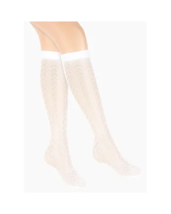 Ciorapi scurti pentru copii, model  Cindy, cu tesatura jacquard, cu banda elastica lata, 15 den, marime unica, alb