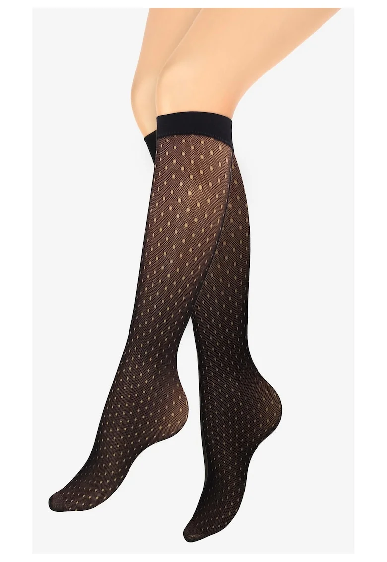 Ciorapi scurti pentru femei,  F29, cu dantela, cu buline, marime universala, negru