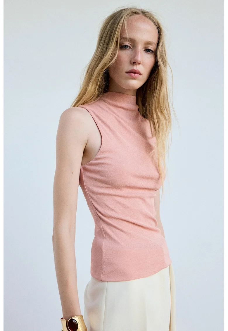 Top uni slim fit, Roz deschis