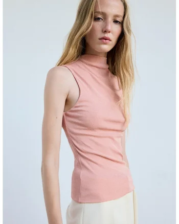 Top uni slim fit, Roz deschis