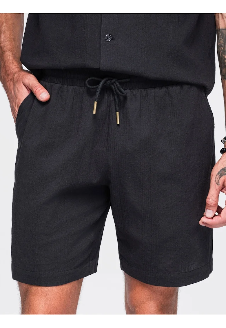 Pantaloni scurti barbati din bumbac, croi regulat, cu talie ajustabila OM-SRCS-0209, Negru