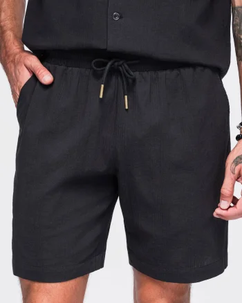 Pantaloni scurti barbati din bumbac, croi regulat, cu talie ajustabila OM-SRCS-0209, Negru