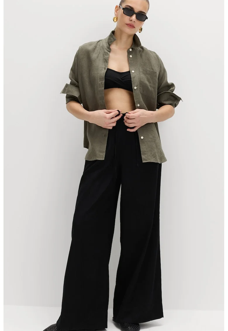 Pantaloni din amestec de in cu croiala ampla si buzunare, Negru