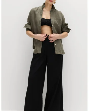 Pantaloni din amestec de in cu croiala ampla si buzunare, Negru