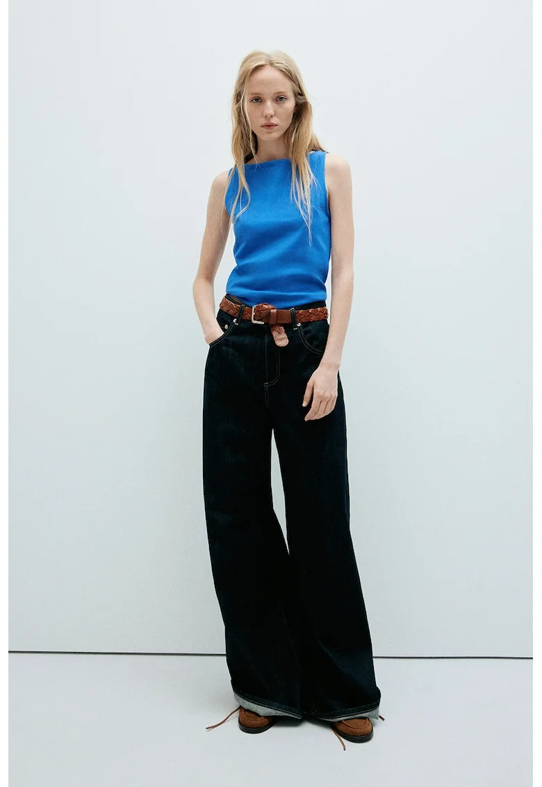 Top slim fit din amestec de bumbac, Albastru electric