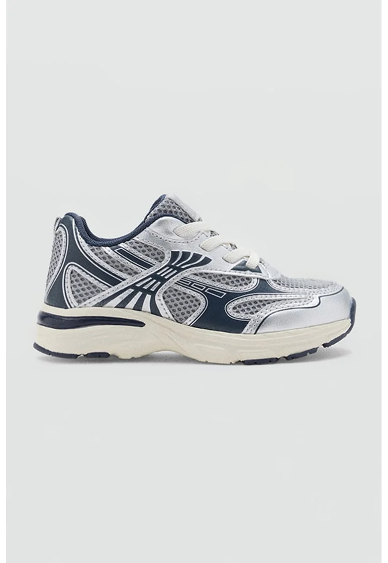 Pantofi de piele ecologica cu insertii textile, Gri deschis/Bleumarin