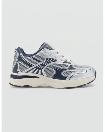 Pantofi de piele ecologica cu insertii textile, Gri deschis/Bleumarin