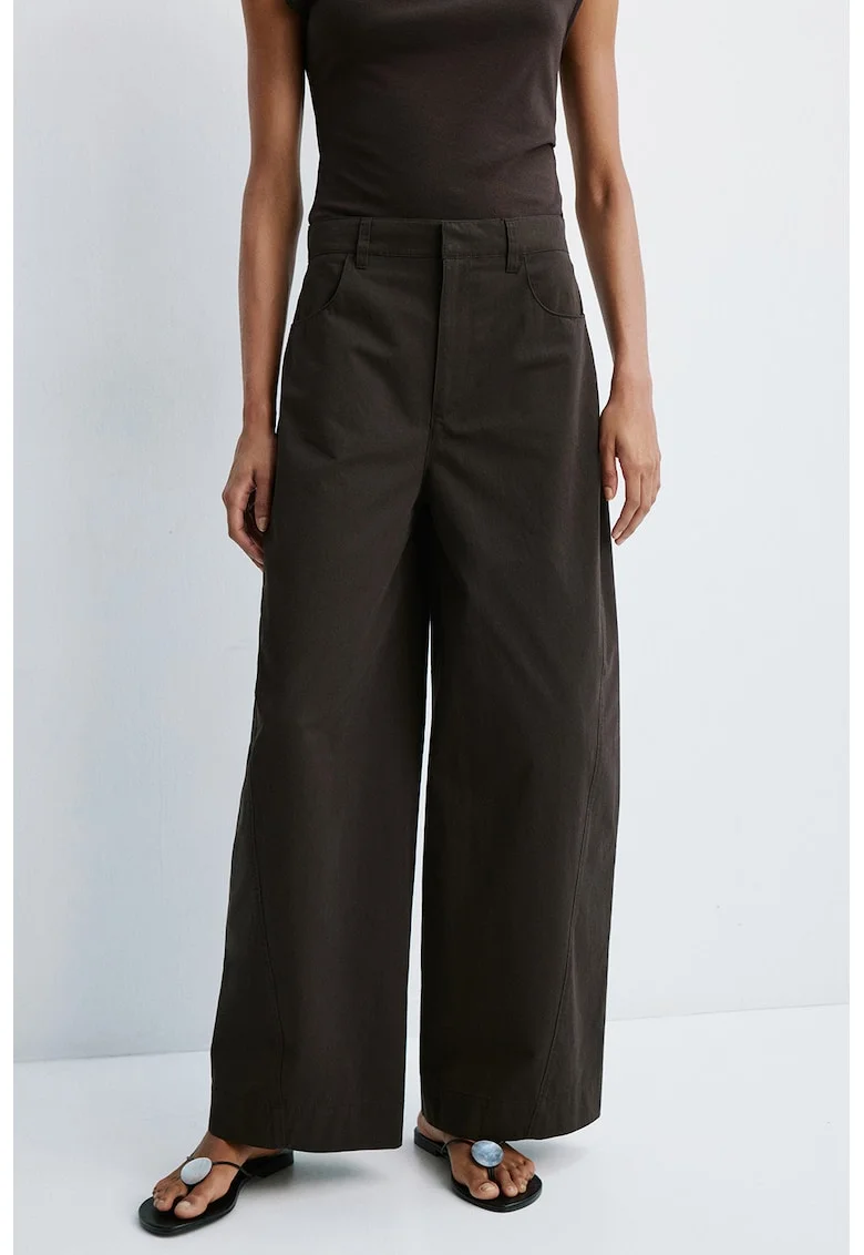Pantaloni balloon fit cu talie medie, Maro inchis