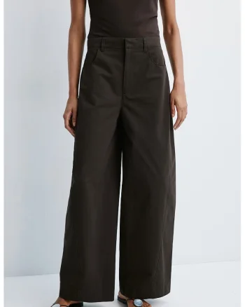 Pantaloni balloon fit cu talie medie, Maro inchis