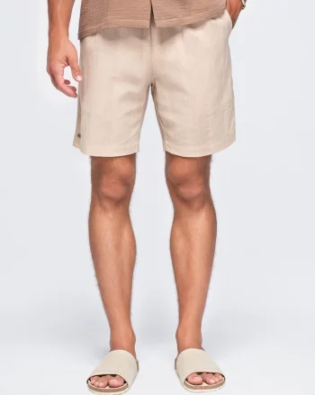Pantaloni scurti barbati din bumbac, croi regulat, cu talie ajustabila OM-SRCS-0209, Bej
