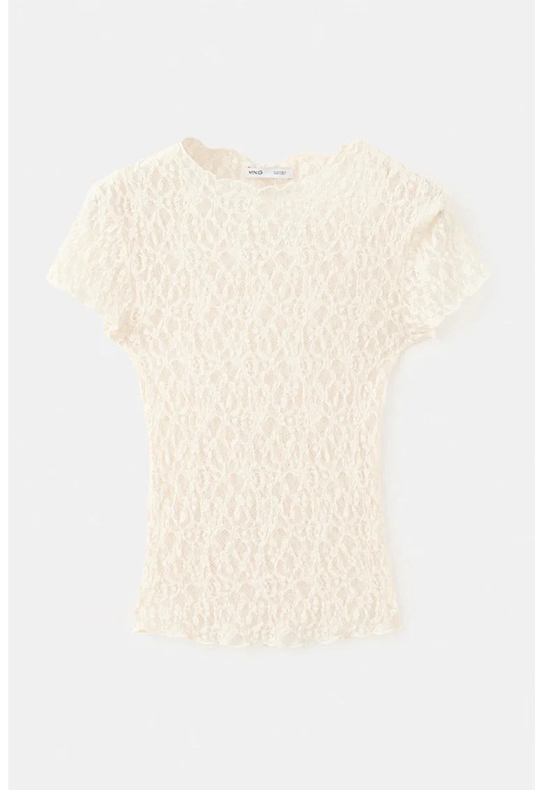 Tricou cu decolteu la baza gatului si dantela crosetata, Bej deschis